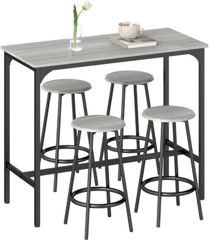 HOMCOM Bartisch mit Barhocker Set 5-teilig im Industriedesign in Grau - Bild 1