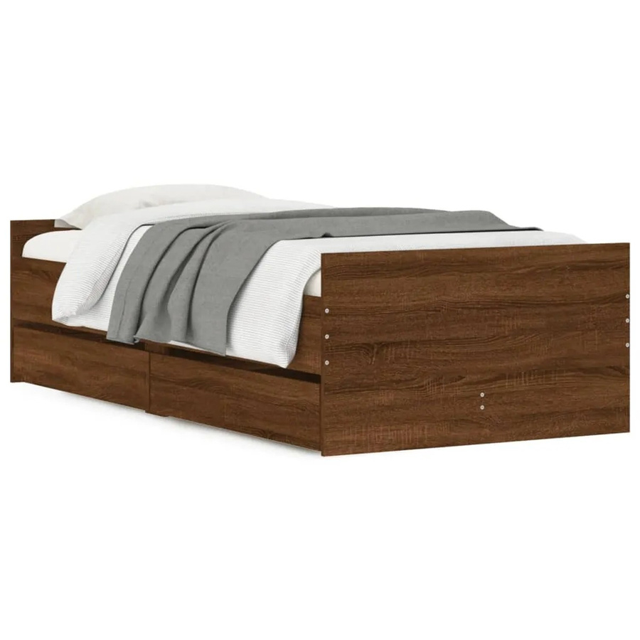 vidaXL Bettgestell mit Schubladen in Braun Eichen-Optik, Breite: 100 cm, Länge: 200 cm - Bild 2