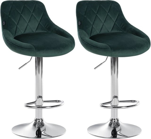 DELUKE 2er Set Barhocker FALON aus Samt in Dunkelgrün mit silbernem Gestell, drehbar mit Lehne, B/T/H: 46 x 49 x 83 cm - Bild 1