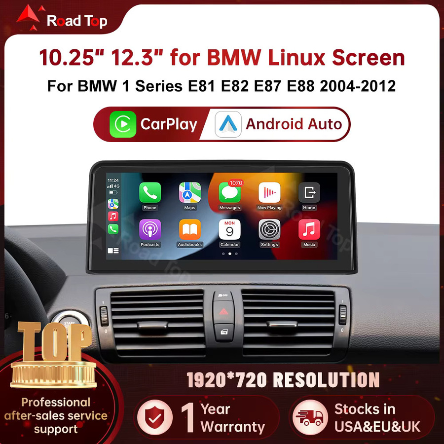 RoadTop CarPlay und Android Auto Multimedia-Displaybildschirm für BMW 1er Serie E81 E82 E87 E88 (2004-2012) in Schwarz - Bild 1