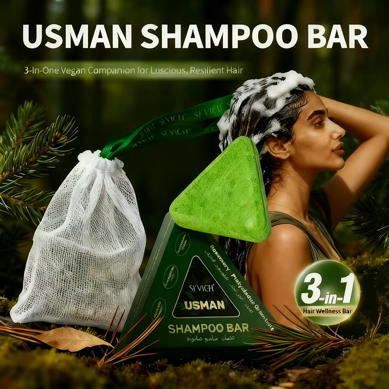 Usman Shampoo Bar Grass Naturseife, für fettiges Haar, Unisex - Bild 2