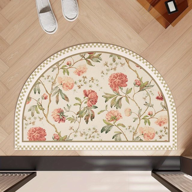 VIKAMA Badezimmer Anti-Rutsch-Matte mit Blumenmuster, halbrund, schnelltrocknend und saugfähig, Multicolour, B: 60 cm, T: 40 cm - Bild 1
