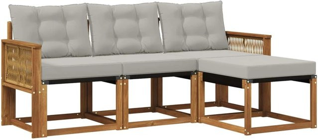 vidaXL Outdoor-Sofagarnitur L-Form aus Akazienholz mit 4 Kissen in Natur und Hellgrau - Bild 1