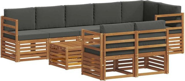vidaXL Sofagarnitur 9-teilig aus Massivholz Akazie in Natur und Anthrazit mit Polsterkissen und Armlehnen - Bild 1