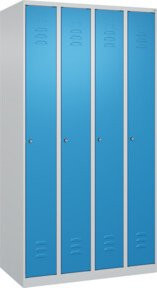 C+P Spind Classic PLUS Garderobenschrank mit 4 Abteilen, Zylinderschloss und 3 Garderobenhaken, Farbe: Lichtgrau/Lichtblau, H x B x T: 185 x 100 x 50 cm - Bild 1
