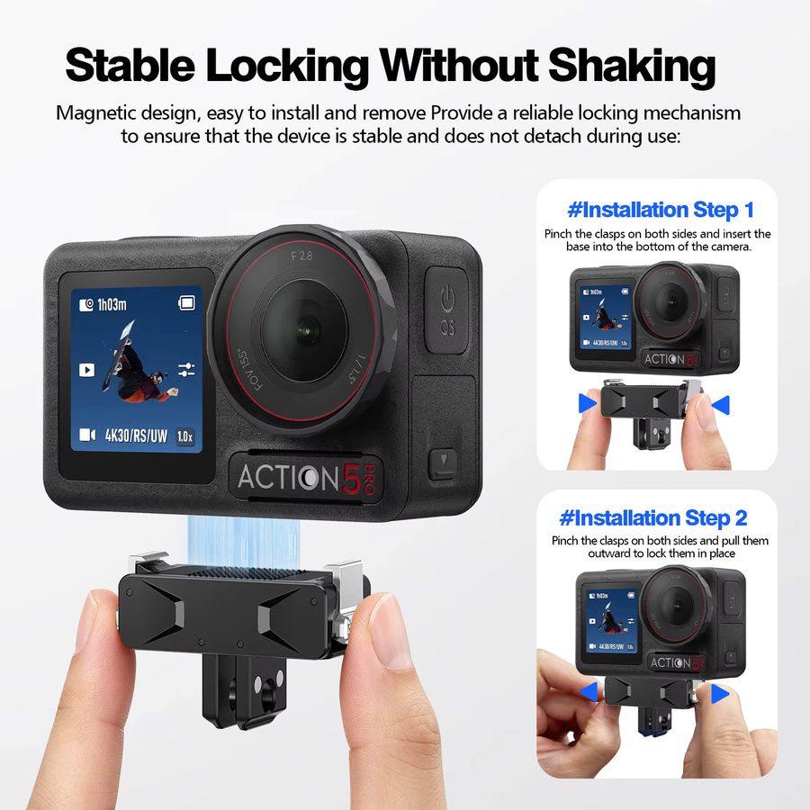 DJI Schnellverschluss-Magnetadapterhalterung in Schwarz für OSMO Action 3 4 5 Pro und OSMO 360 mit 1/4 Zoll Schraube - Bild 6