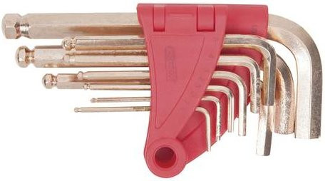 KS Tools Innen-Sechskant Winkelschraubendreher-Set aus Aluminium-Bronze, 9-teilig, rot - Bild 1