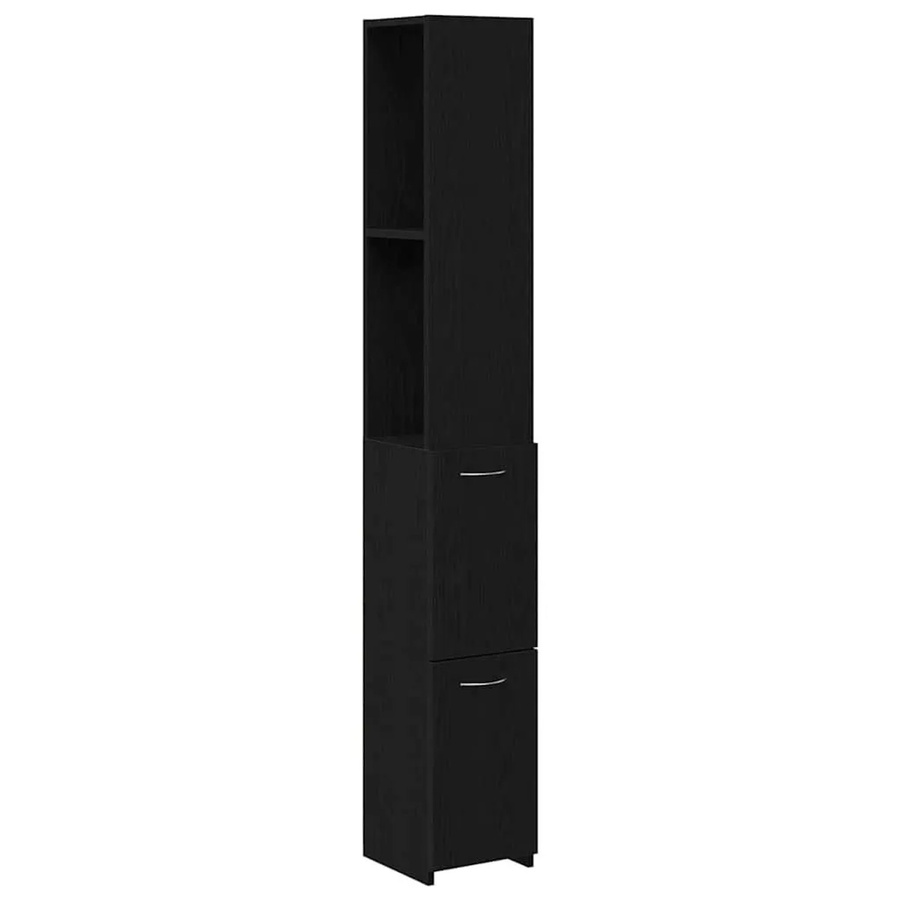 vidaXL Badezimmerschrank in Schwarz und Eichen-Optik mit Tür und Regalfächern, B/T/H: 25 x 25 x 170 cm - Bild 2