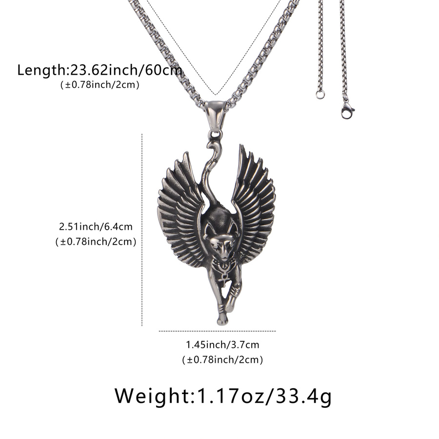 LNCHRAN Halskette mit Bastet Ankh Katzen-Anhänger, Edelstahl, Silber, Herren - Bild 5
