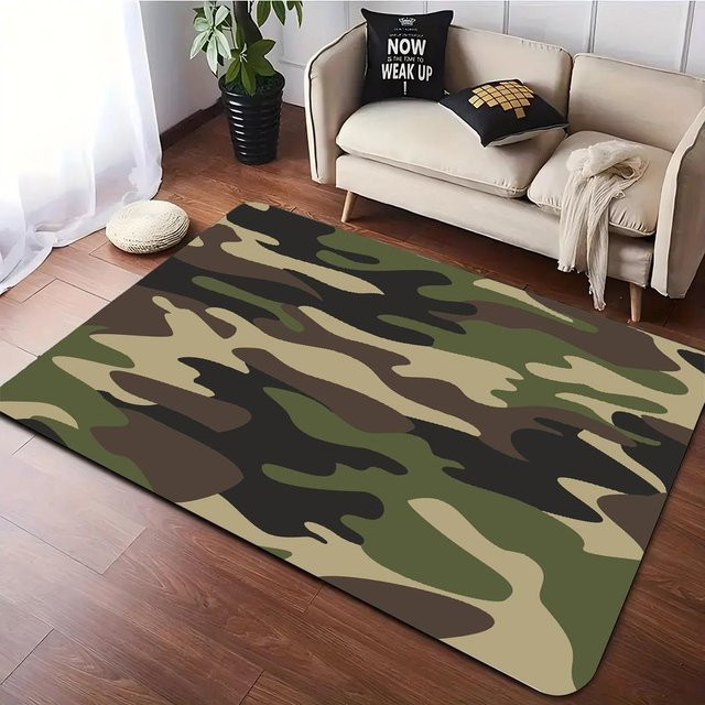 Wucifang Shoes Bereichsteppich Camouflage Armee Grün, Anti-Rutsch Flanell Bodenmatte, Maschinenwaschbar, B/T: 140 x 200 cm - Bild 1