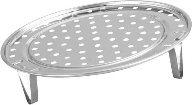 Koogeelife Dampfgestell aus Edelstahl in Silber mit abnehmbarem Bein und Mesh-Struktur, rund, Durchmesser: 20 cm - Bild 1