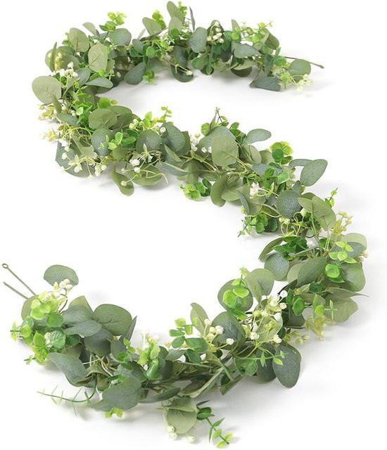 Künstliche Eukalyptus-Girlande von WEINSTOCK in Grün mit weißen Blüten und Beeren, Länge: 180 cm - Bild 1