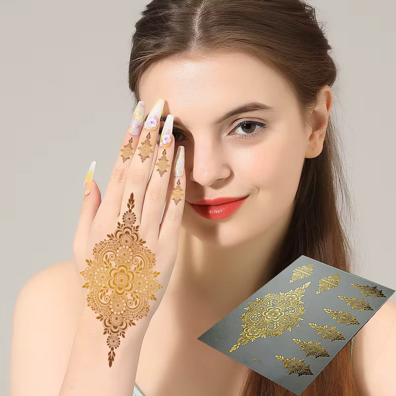 VERONNI Henna-Tattoo-Aufkleber, Gold, Blume, Damen - Bild 1
