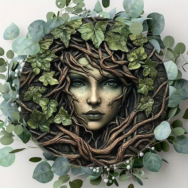 Potdemiel Aluminium-Wandkunst Metallschild mit Baumgesicht und Blättern in Mehrfarbig, Rund, Durchmesser: 20 cm - Bild 1