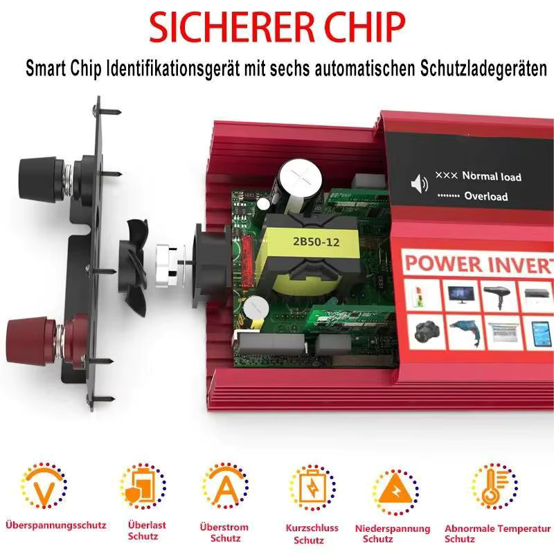 Avehrit DC12V-15V zu AC Stromwandler mit 4 USB-Anschlüssen und LED Digitalanzeige in Rot - Bild 4
