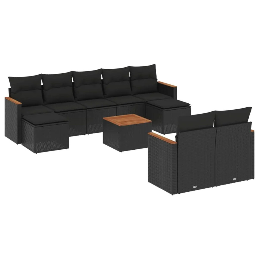 vidaXL 10-tlg Garten-Sofagarnitur aus Poly-Rattan und Akazienholz in Schwarz mit Kissen Modell 56 - Bild 2