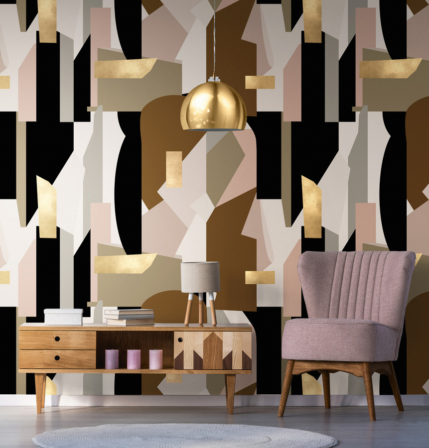 MINDTHEGAP Mural Wallpaper Human Nature Abstract Mid-Century in Multicolour mit Pink, Schwarz und Gold - Bild 1