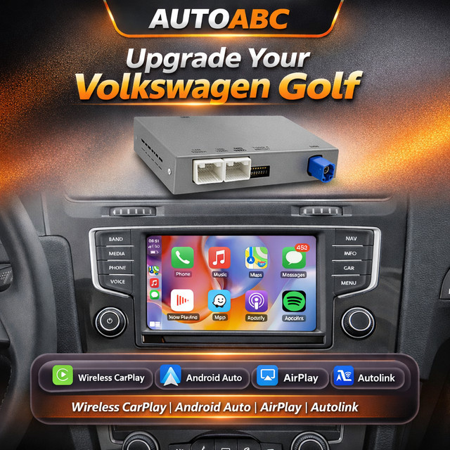 AUTOABC Kabelloses CarPlay und Android Auto Interface für VW Volkswagen Skoda Octavia A5 Golf 7 Polo Passat B8 MIB MIB2 mit Bluetooth und Mirror Link in Schwarz - Bild 1