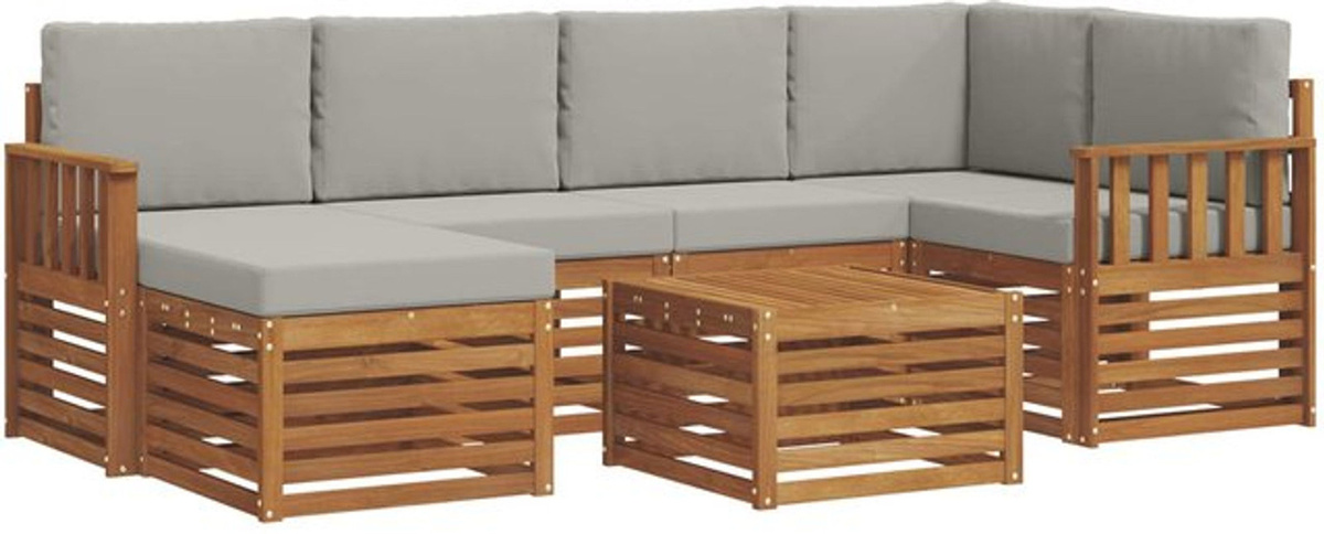 Modernes Ecksofa Set 7-teilig aus Massivholz Akazie in Natur und Hellgrau von vidaXL - Bild 1