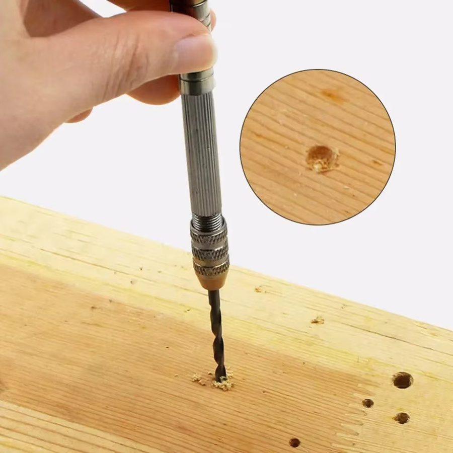 11-teiliges Mini-Handbohrwerkzeug-Set in Silber für Heimwerkerarbeiten und Modellbau mit Spiralbohrern von 0,8 bis 3,0 mm und Uhrmacher-Pin-Schraubstock - Bild 2