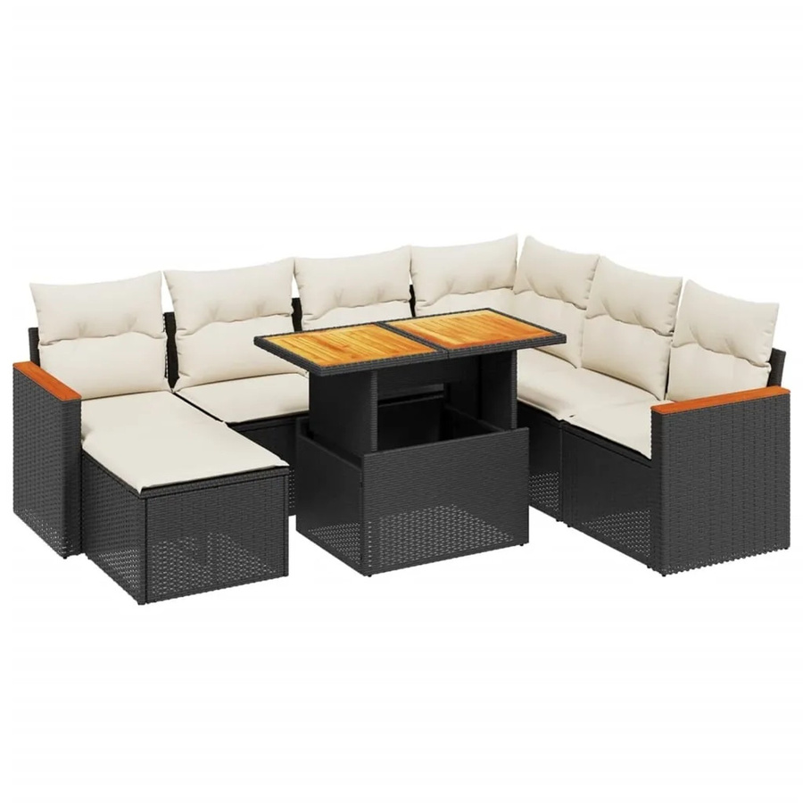 vidaXL 8-teilige Garten-Sofagarnitur aus Polyrattan in Schwarz mit Kissen und Couchtisch für Terrasse und Garten - Bild 2