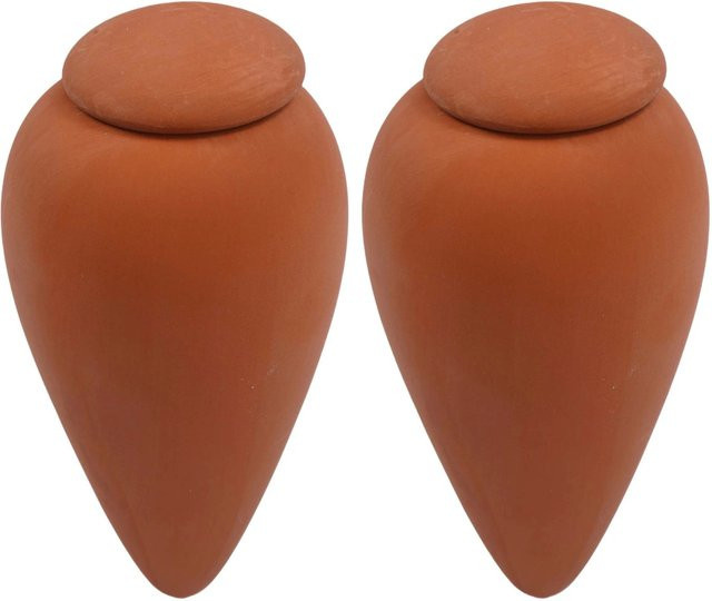 Relaxdays Bewässerungskegel aus Keramik in Natur Beige/Braun mit Deckel, 2er-Pack, Volumen: 350 ml, Höhe: 16 cm, Breite: 8 cm - Bild 1