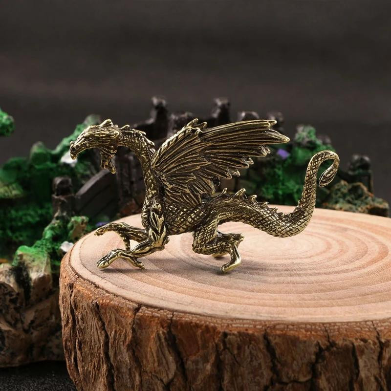 Vintage Kupfer Drachen Statue in Gold als Dämon Tier Figur für deine Schreibtisch Dekoration, B/H: 6,5 x 3,8 cm - Bild 3