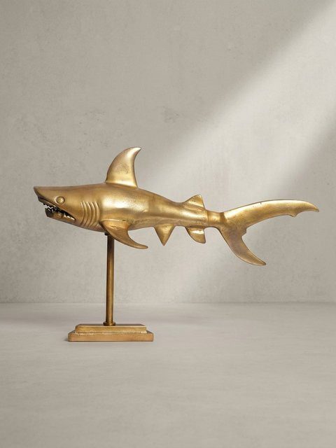 Dekofigur Hai aus Aluminium von KADIMA DESIGN in Gold im maritimen Stil, B/T/H: 70 x 27 x 49 cm - Bild 1