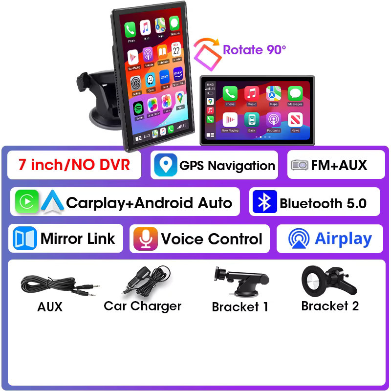 Srnubi 7 Zoll Carplay Autoradio mit Android-Unterstützung und magnetischer Halterung in Schwarz - Bild 7