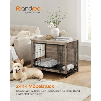 Feandrea Hundekäfig als Möbelstück in Braun und Beige aus Metall und MDF - Bild 2