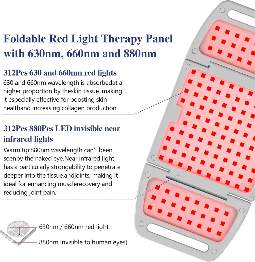 iKeener Rotlichttherapie-Panel, 312 Stück, 630nm 660nm 880nm, faltbar - Bild 3