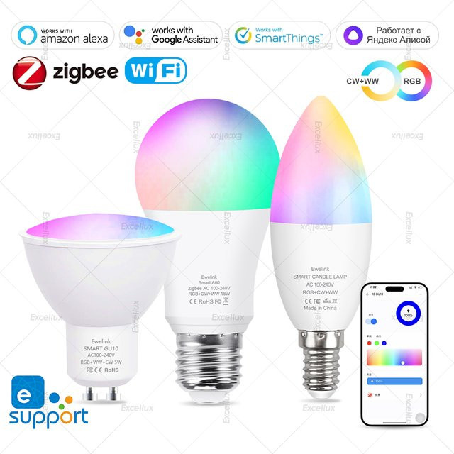 Excellux Smart LED Lampe WiFi Zigbee RGB Kerzenlampe und Spotlicht dimmbar mit Alexa Sprachsteuerung 3000–6500 K - Bild 1
