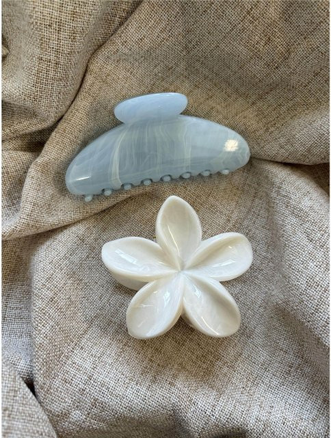 GIOIO Haarklammer, Muschelform, Marmormuster, Weiß, Blumen, 2-teilig - Bild 1