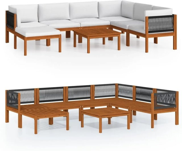 vidaXL 8-teiliges Garten-Lounge-Set aus Akazienholz und Seil in Cremeweiß mit Kissen - Bild 1