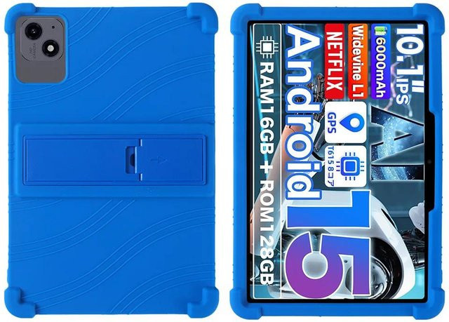 Schutzhülle für Blackview Tab 20 WiFi 10,1 Zoll aus weichem Silikon mit verstellbarem Ständer, Blau - Bild 1