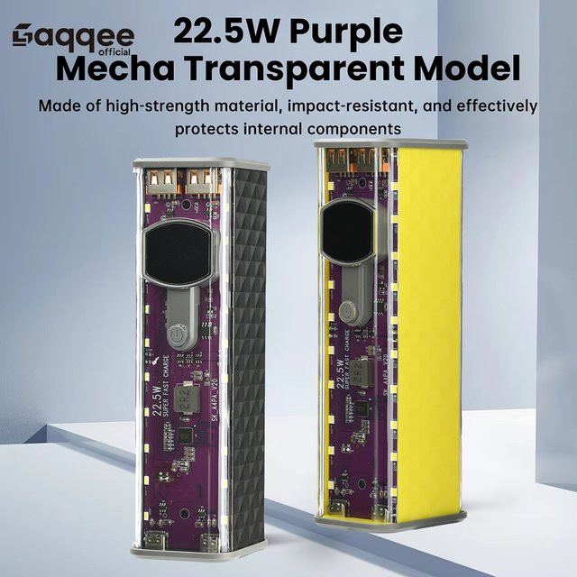 Gaqqee 22,5 W Powerbank-Gehäuse Mech Transparent in Purple für 8-Zellen 18650 Batterien mit schweißfreiem Design und Strommodus-Unterstützung - Bild 1
