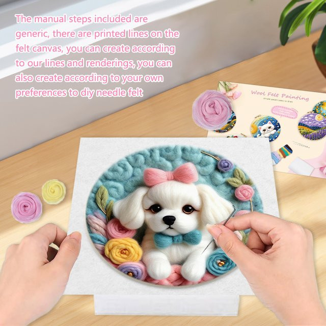 RUOPOTY Diy Wollfilz Malerei mit Stickrahmen, Niedlicher Hund, Set / Bundle, Bunt / Mehrfarbig - Bild 1