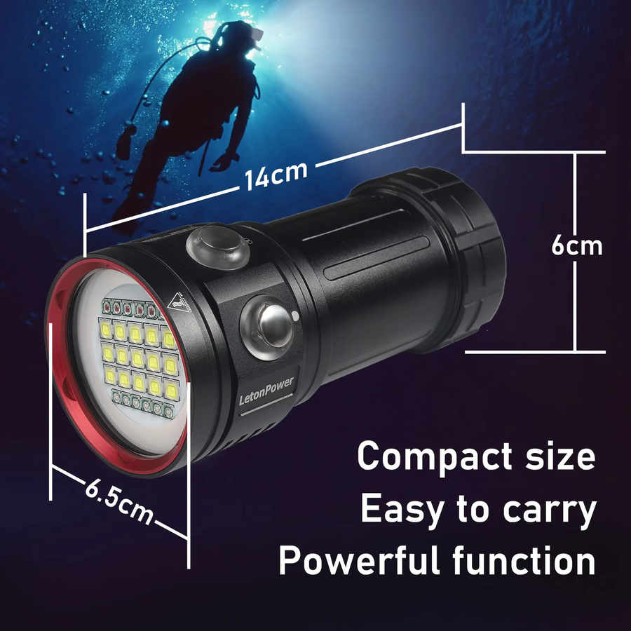 LetonPower L15 Unterwasser-Tauchlampe mit 20000 Lumen, Schwarz, wasserdicht bis 100m - Bild 2