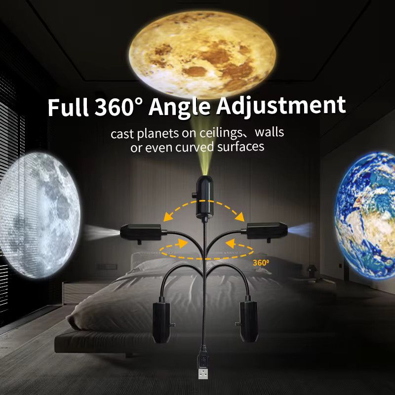 IEEYEEY LED Projektor Lampe mit umschaltbaren Mond und Erde Mustern für Zimmer Decke und Wand via 5V USB - Bild 2
