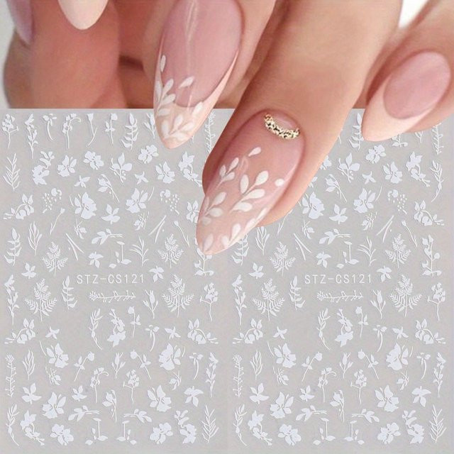 QIANJIKU Nagelaufkleber, weiße Blumen, glänzend, 2 Stück, Unisex - Bild 1