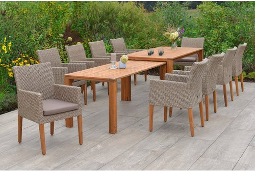 Merxx Gartenmöbelset Ranzano 11-teilig mit ausziehbarem Flex-Gartentisch und 10 Sitzplätzen aus Akazienholz und Kunststoffgeflecht in Grau und Braun - Bild 1