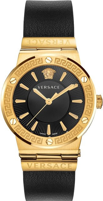 Versace Damenuhr, Quarz, Edelstahl, Leder, Schwarz, 38 mm, 5 ATM - Bild 1