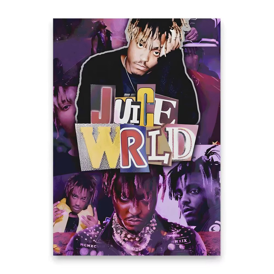 J-Juice Wrld Singer Poster Aufkleber, wasserfeste Wandkunst im abstrakten Portrait-Stil, Mehrfarbig und Schwarz - Bild 5
