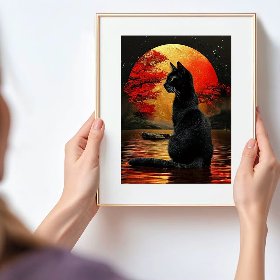 Huacan 5D-Diamantgemälde zum Selbermachen Katze und Mond Diamant-Mosaik Tierlandschaft Multicolor B/H/T: 20 x 30 x 20 cm - Bild 3