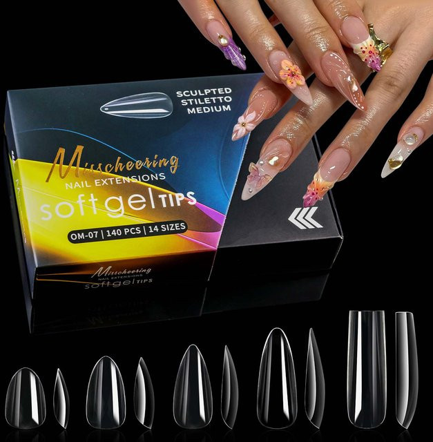 Misscheering Nagelaufkleber, 140 Stück, Mandel Quadrat, Transparent, Glänzend - Bild 1