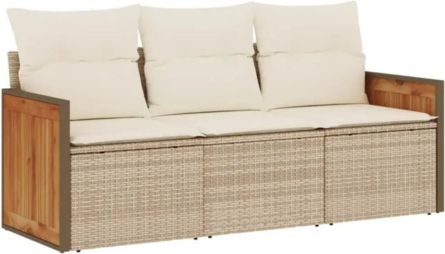vidaXL 3-tlg Garten-Sofagarnitur aus Poly-Rattan in Beige mit Kissen und Armlehnen - Bild 1