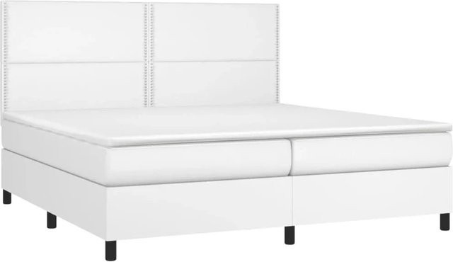 vidaXL Boxspringbett mit Matratze in Weiß aus Kunstleder und Stoff mit Taschenfederkern, B/T: 200 x 200 cm - Bild 1