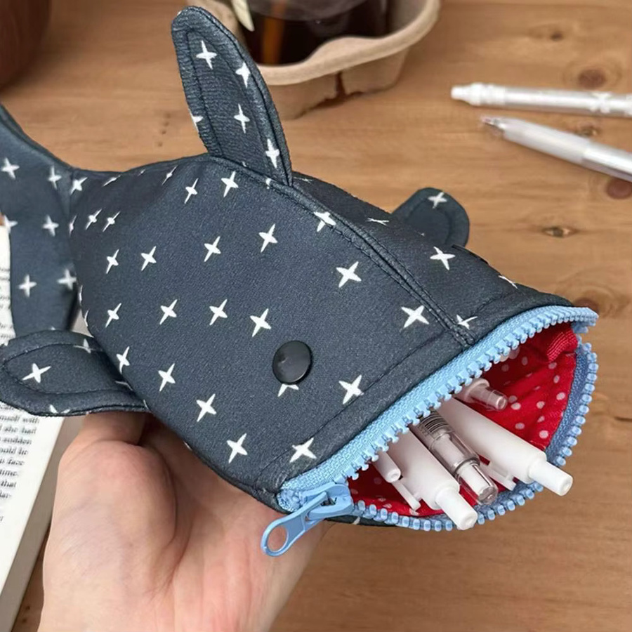 Blaues Hai-Federmäppchen mit großem Fassungsvermögen als flaches Etui für Schüler und Studenten - Bild 5