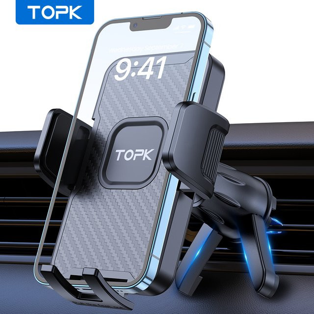 TOPK Autotelefonhalterung für Lüftungsschlitze in Schwarz mit rutschfester mechanischer Klemme für iPhone 17, 16, 15 und Samsung S25 Ultra als GPS-Navigationsständer - Bild 1