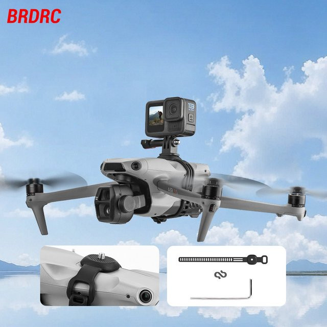 BRDRC Obere Verlängerungshalterung für DJI Air 3S, Mavic 3 und Mavic 2 Pro sowie Montage-Befestigungsadapter für GoPro 13, Action 5 Pro und Insta360 in Schwarz - Bild 1